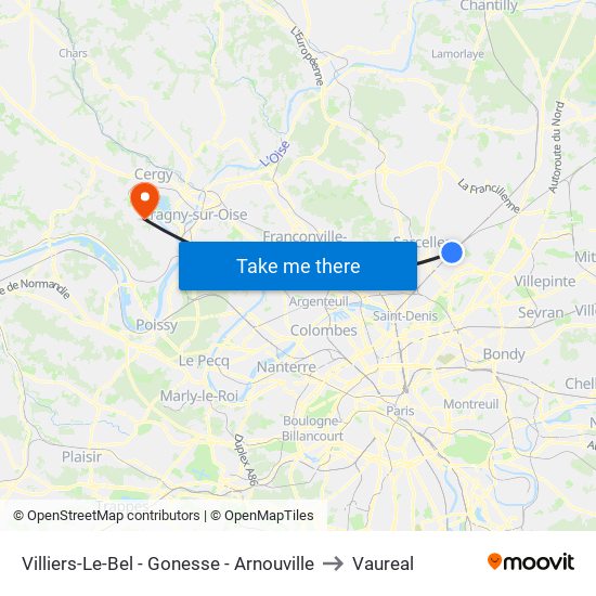 Villiers-Le-Bel - Gonesse - Arnouville to Vaureal map