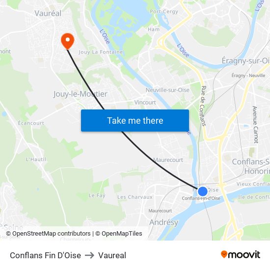 Conflans Fin D'Oise to Vaureal map