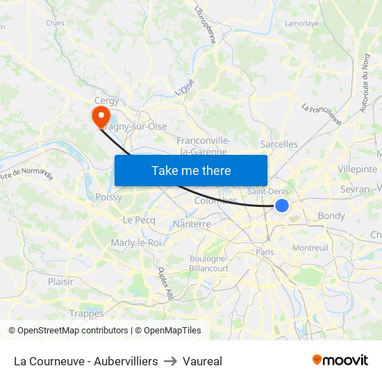 La Courneuve - Aubervilliers to Vaureal map