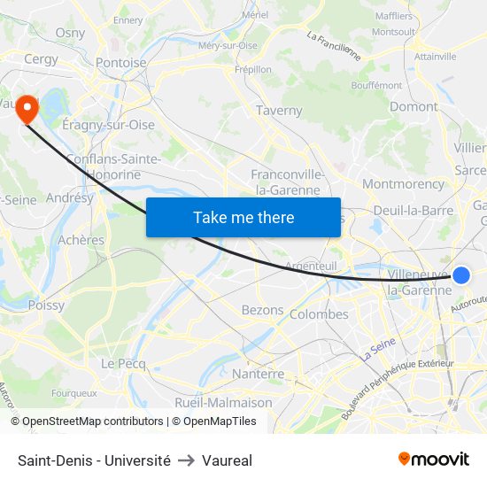 Saint-Denis - Université to Vaureal map