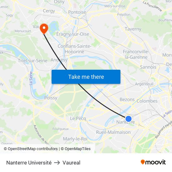 Nanterre Université to Vaureal map