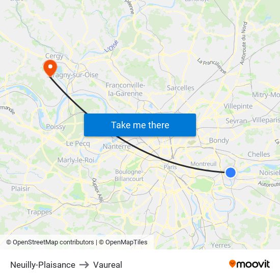 Neuilly-Plaisance to Vaureal map