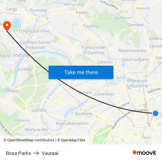 Rosa Parks to Vaureal map