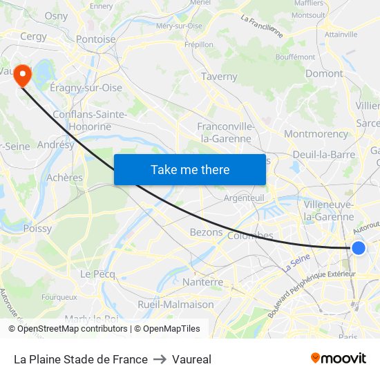 La Plaine Stade de France to Vaureal map
