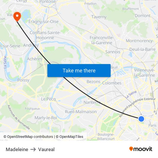 Madeleine to Vaureal map