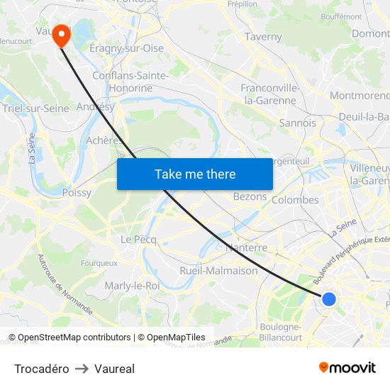 Trocadéro to Vaureal map