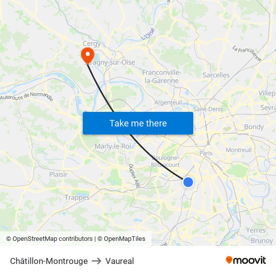Châtillon-Montrouge to Vaureal map