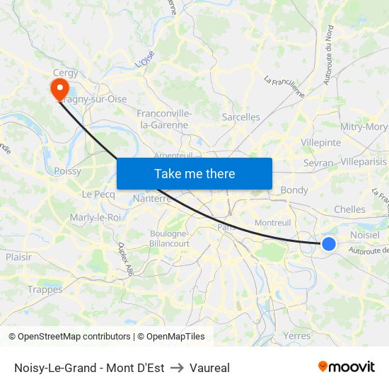 Noisy-Le-Grand - Mont D'Est to Vaureal map