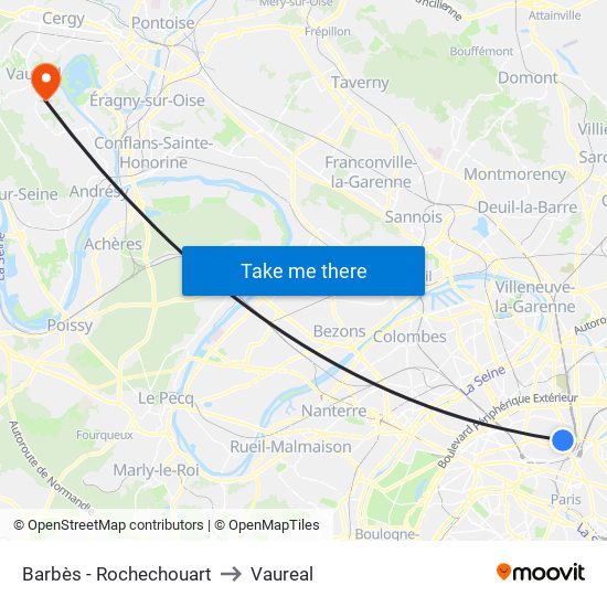 Barbès - Rochechouart to Vaureal map