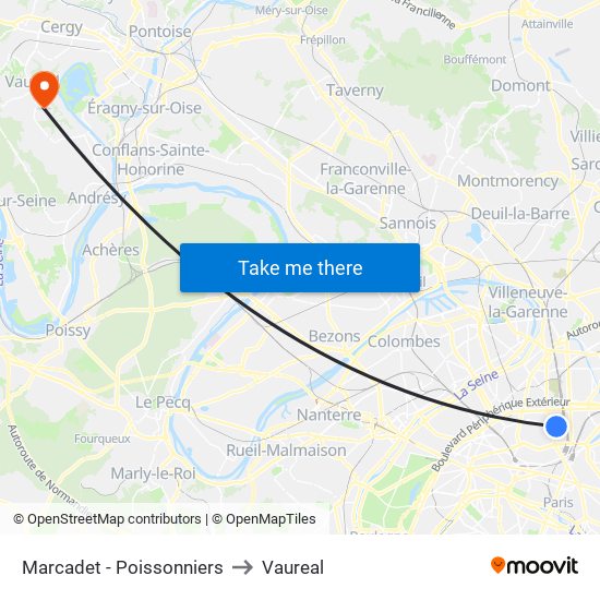 Marcadet - Poissonniers to Vaureal map
