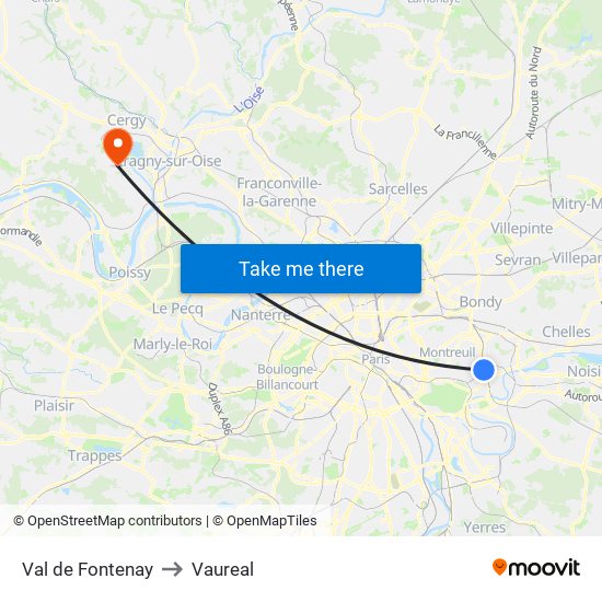 Val de Fontenay to Vaureal map