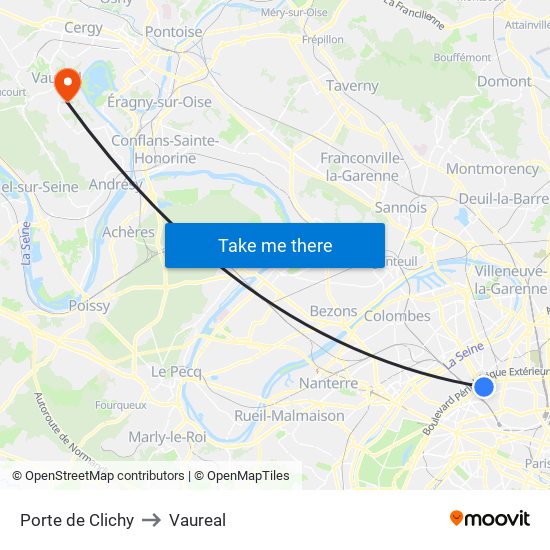 Porte de Clichy to Vaureal map