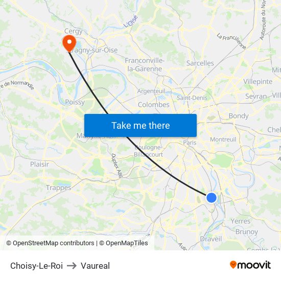 Choisy-Le-Roi to Vaureal map