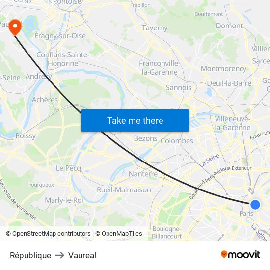 République to Vaureal map