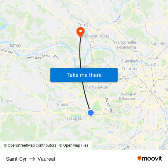 Saint-Cyr to Vaureal map