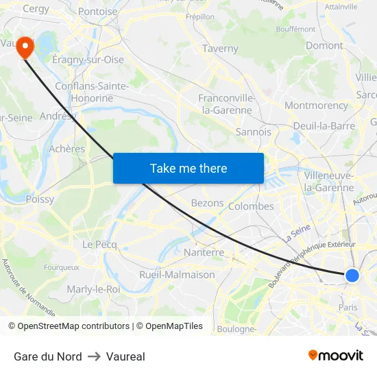 Gare du Nord to Vaureal map