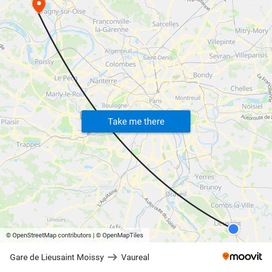 Gare de Lieusaint Moissy to Vaureal map