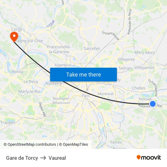 Gare de Torcy to Vaureal map