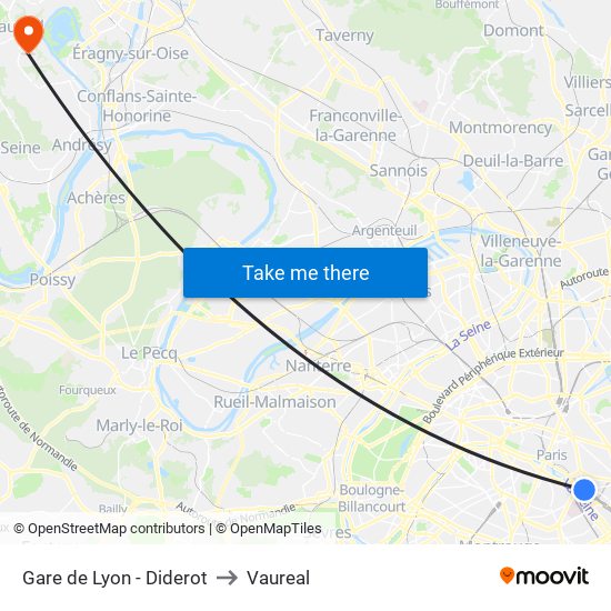 Gare de Lyon - Diderot to Vaureal map