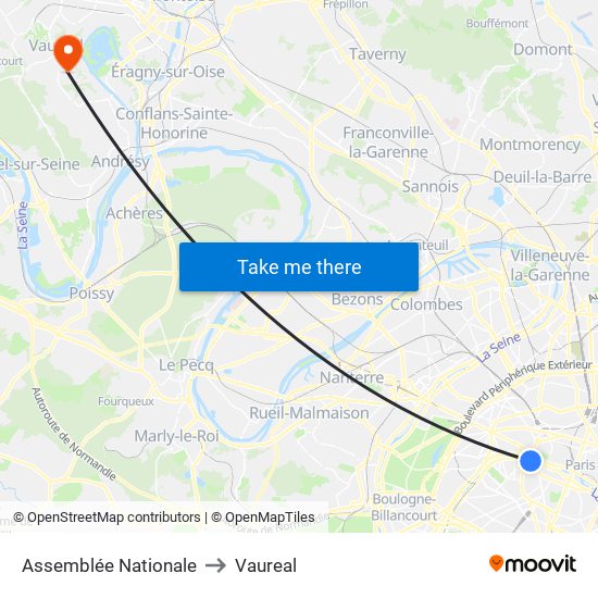 Assemblée Nationale to Vaureal map