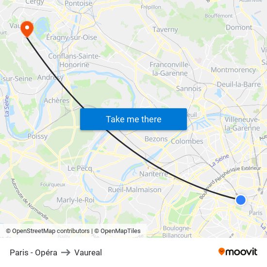 Paris - Opéra to Vaureal map