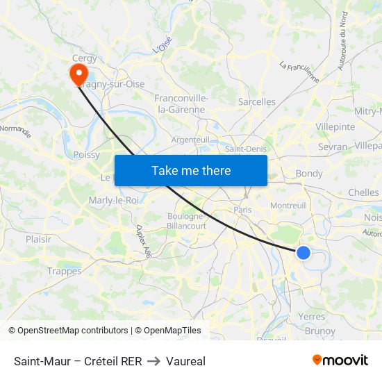 Saint-Maur – Créteil RER to Vaureal map