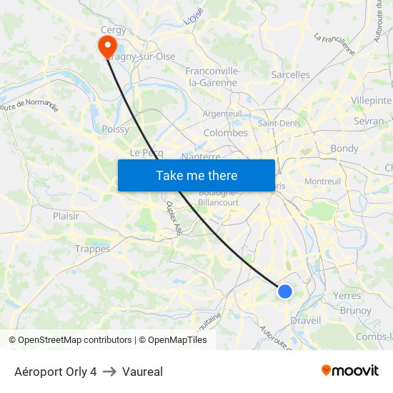 Aéroport Orly 4 to Vaureal map