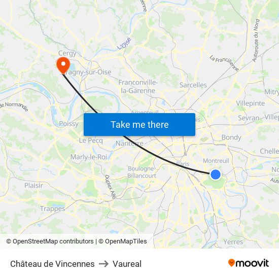 Château de Vincennes to Vaureal map