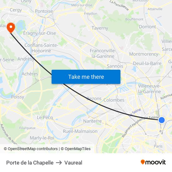 Porte de la Chapelle to Vaureal map
