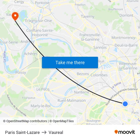 Paris Saint-Lazare to Vaureal map