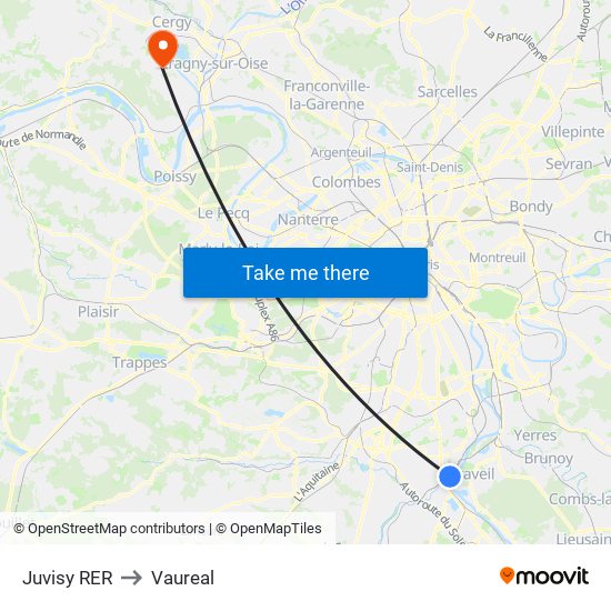 Juvisy RER to Vaureal map