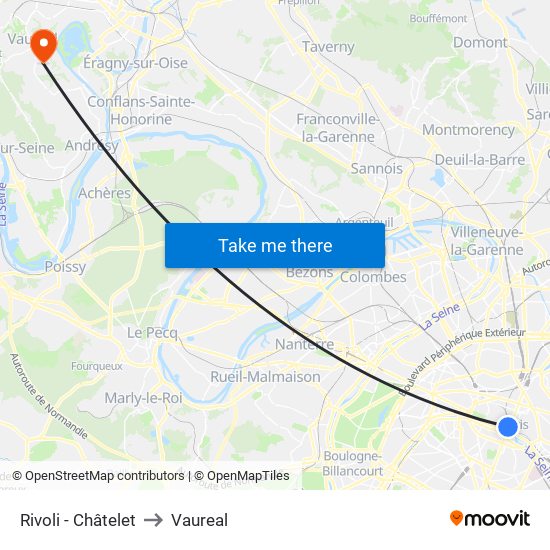 Rivoli - Châtelet to Vaureal map