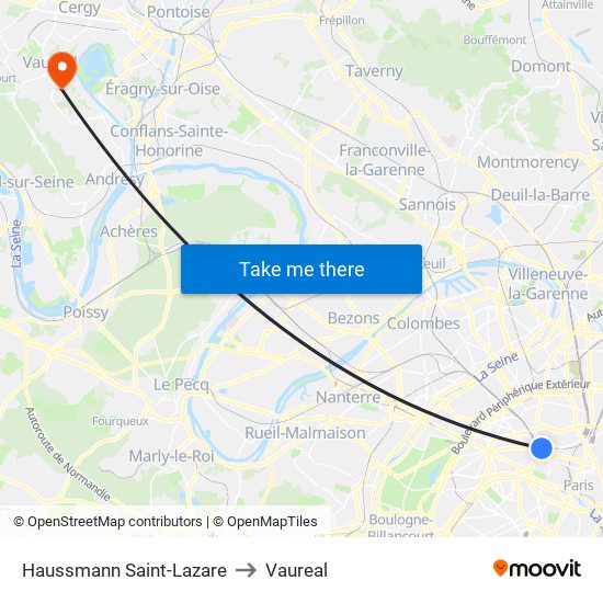 Haussmann Saint-Lazare to Vaureal map