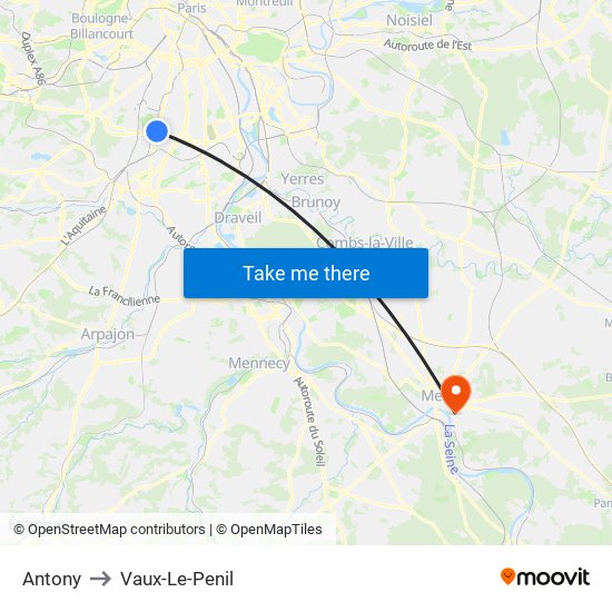 Antony to Vaux-Le-Penil map