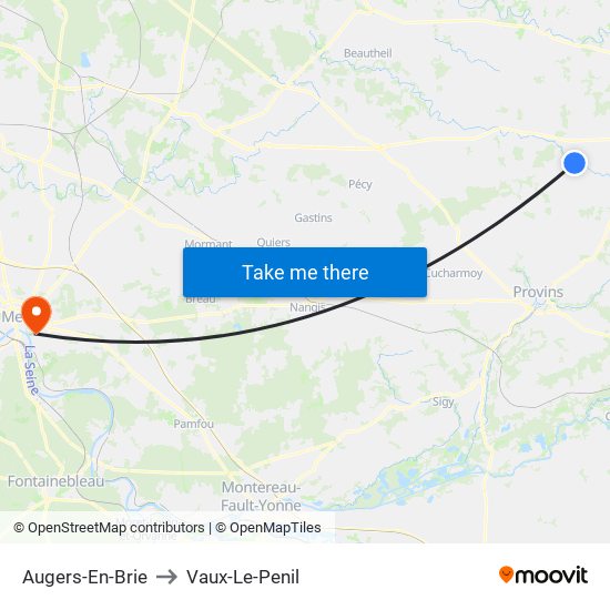 Augers-En-Brie to Vaux-Le-Penil map