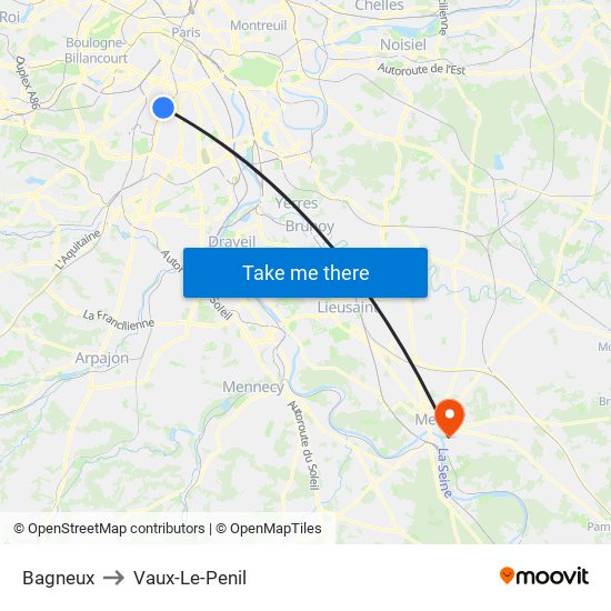 Bagneux to Vaux-Le-Penil map