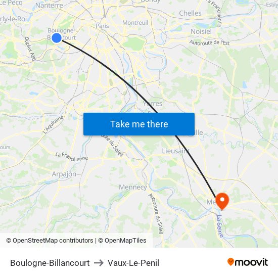 Boulogne-Billancourt to Vaux-Le-Penil map