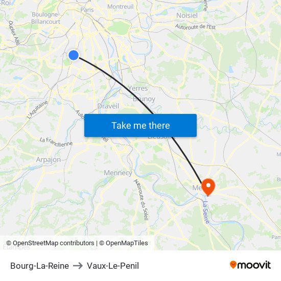 Bourg-La-Reine to Vaux-Le-Penil map