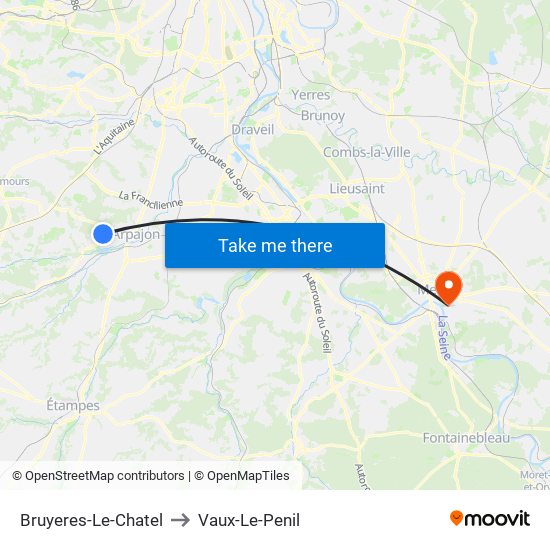 Bruyeres-Le-Chatel to Vaux-Le-Penil map