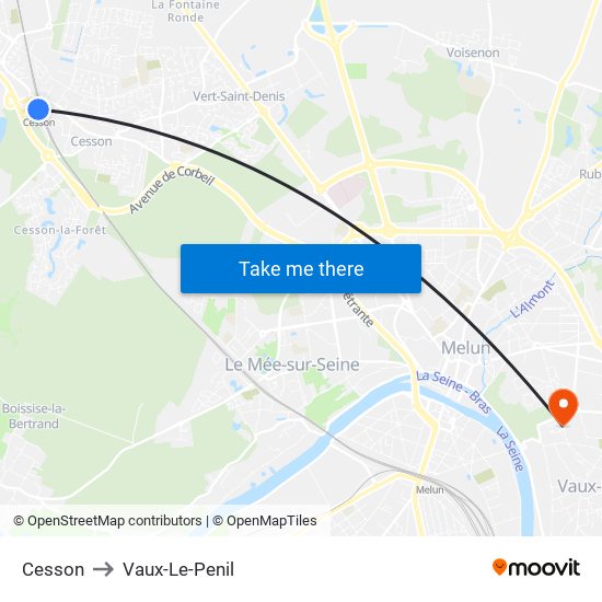 Cesson to Vaux-Le-Penil map