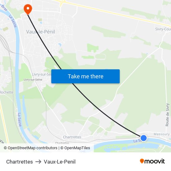 Chartrettes to Vaux-Le-Penil map