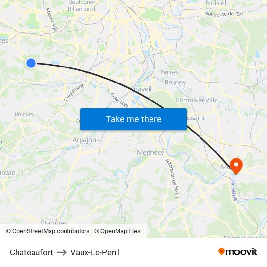 Chateaufort to Vaux-Le-Penil map