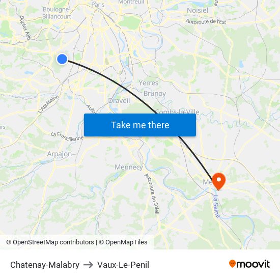 Chatenay-Malabry to Vaux-Le-Penil map