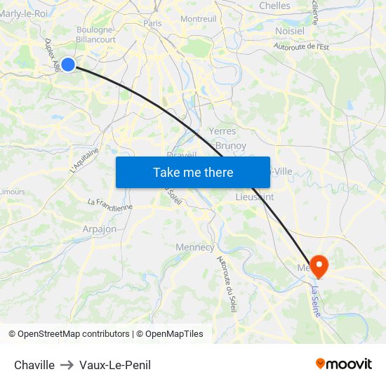 Chaville to Vaux-Le-Penil map