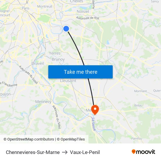 Chennevieres-Sur-Marne to Vaux-Le-Penil map