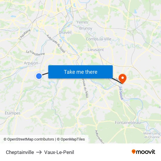 Cheptainville to Vaux-Le-Penil map