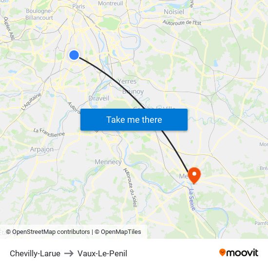 Chevilly-Larue to Vaux-Le-Penil map