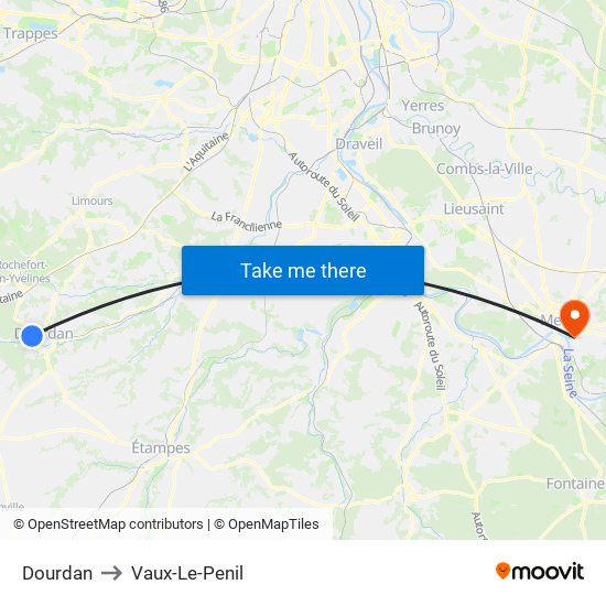 Dourdan to Vaux-Le-Penil map