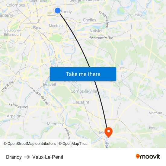 Drancy to Vaux-Le-Penil map