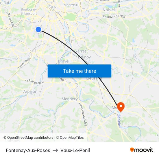 Fontenay-Aux-Roses to Vaux-Le-Penil map